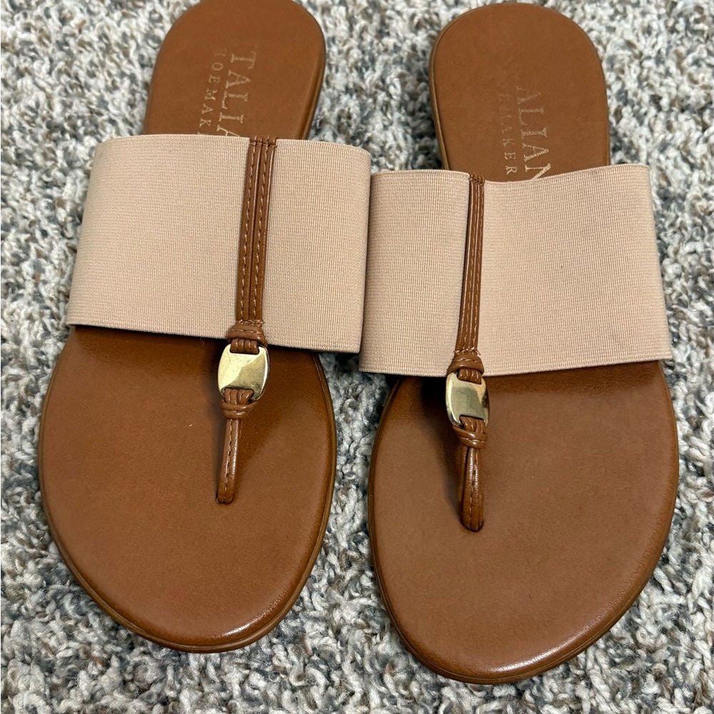Italian Shoemaker Thong Sandals with Tan strap and Gold Accent